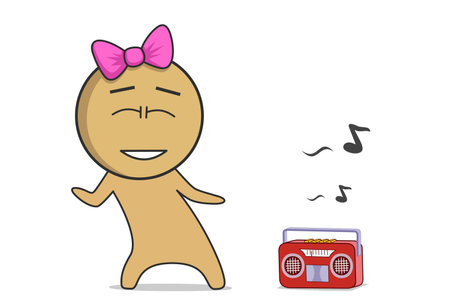 The girl listens to music and dances cutelyのイラスト素材