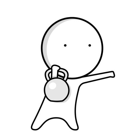 Boy lifts a kettlebell at a sports competitionのイラスト素材