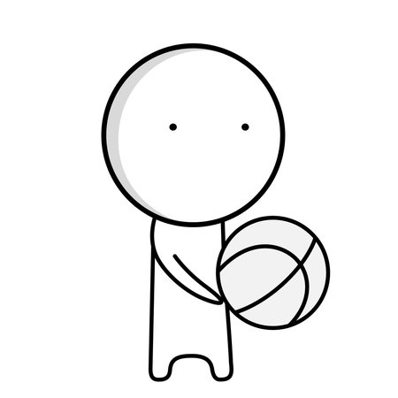 Black and white character of a boy standing with a ball in his handsのイラスト素材