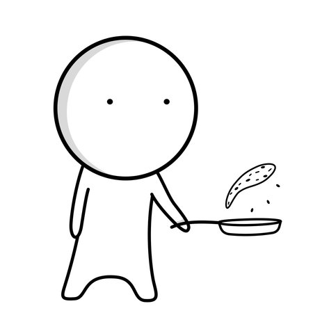 The cook fries pancakesのイラスト素材