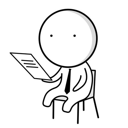 Black and white character of a businessman with a document in his handsのイラスト素材