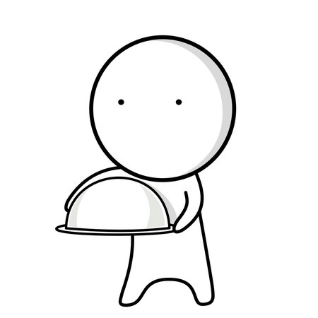 A cartoon of a man holding a tray with a lid on itのイラスト素材