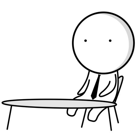 Black and white illustration of a manager with a tie sitting in a chairのイラスト素材