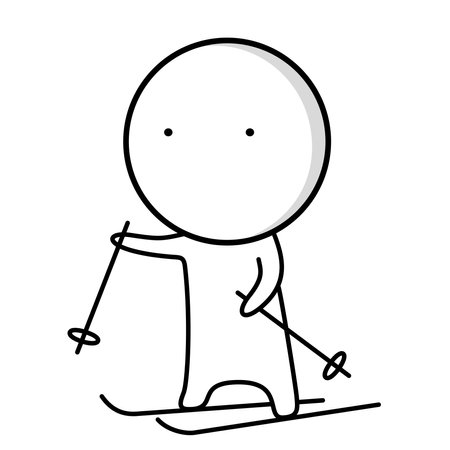A cartoon of a man skiing with a stick and a stick.のイラスト素材