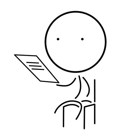 A cartoon of a person reading a paperのイラスト素材