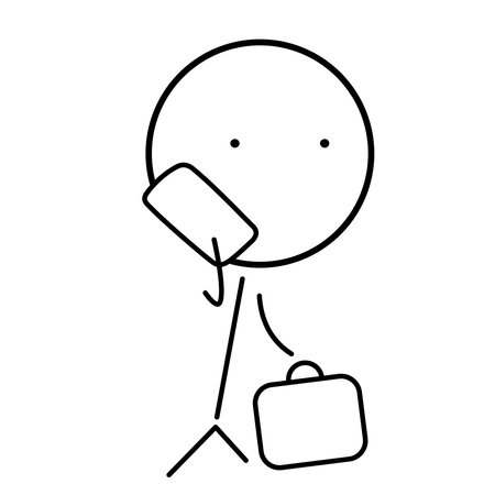 Businessman with a suitcase goes to work and talks on the phoneのイラスト素材