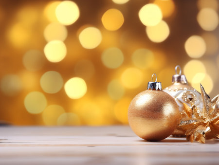 Christmas card with fir and decor on glitter backgroundの素材