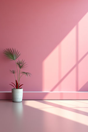 Pink background with a potted plantの素材