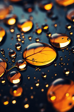 Raindrops on a dark blue surfaceの素材