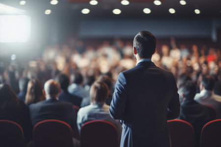 Man giving a speech at a conference,の素材