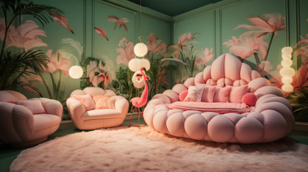 pink and green surreal bedroomの素材