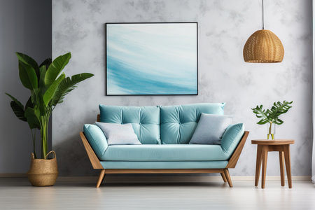 Blue sofa in a living roomの素材