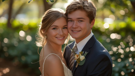 Young couple smiling and posing for a photoの素材