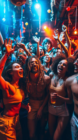 Multi-ethnic group of people dancing and having fun at a partyの素材