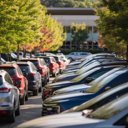 A parking lot full of carsの素材