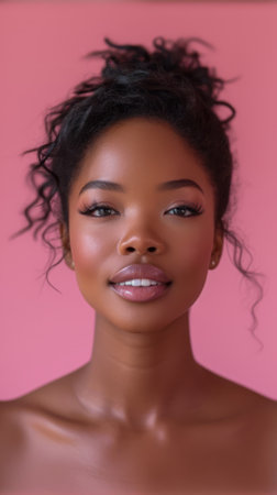 portrait of a beautiful young african american woman with curly hairの素材