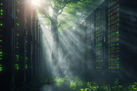 Green data center in the middle of the forestの素材