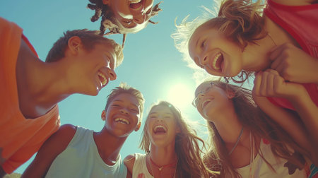 A group of diverse children laughing togetherの素材