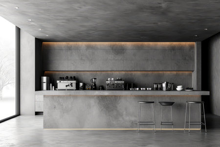 Modern Minimalist Kitchen Design With Concrete Walls And Bar Counterの素材