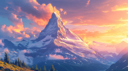 Majestic Mountain Landscape with Vibrant Sunset and Alpenglowの素材