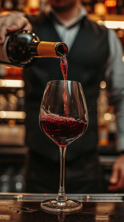 bartender pouring red wine into a glassの素材