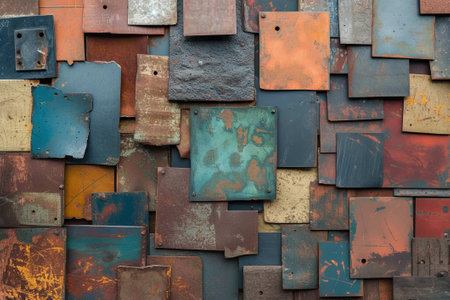 Rusted and painted metal wall tilesの素材