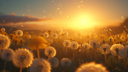 Field of Dandelions at Sunsetの素材