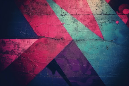 Colorful geometric shapes on a grungy wallの素材