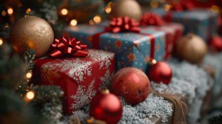 Christmas presents under the Christmas treeの素材