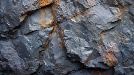 Dark gray rock with rusty orange veinsの素材