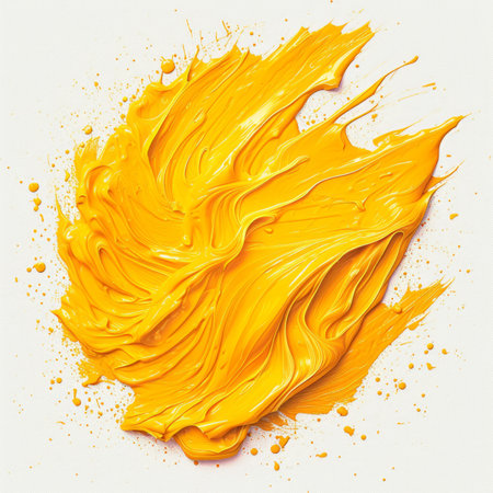 Bright yellow oil paint blob with a white backgroundの素材