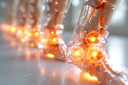 Transparent Human Feet Bones Anatomy with Glowing Jointsの素材