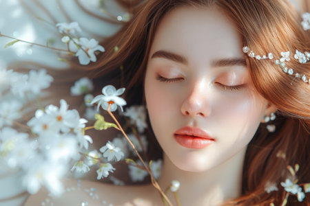 Portrait of a Young Woman with Flowers in Her Hairの素材