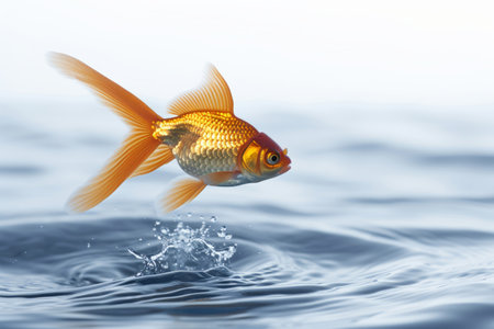 A goldfish is jumping out of the waterの素材
