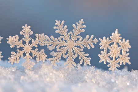 Close-up of snowflakes on snowの素材