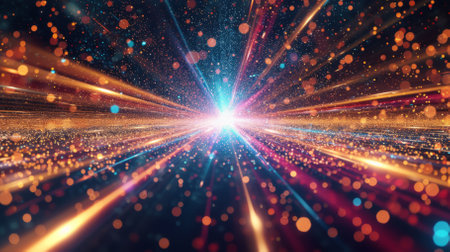 Colorful glowing particle light streaks in spaceの素材
