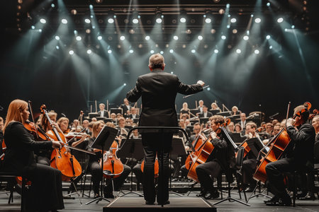 A conductor is conducting a symphony orchestraの素材