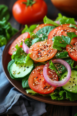 Fresh tomato salad with cucumber, red onion and parsleyの素材