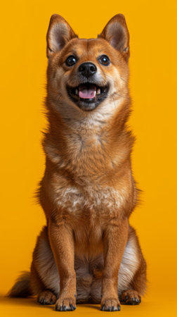 Studio portrait of a happy Shiba Inu dogの素材