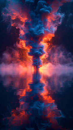 Colorful smoke over dark waterの素材