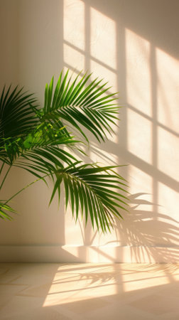 Sunlight shining through a window onto a palm treeの素材