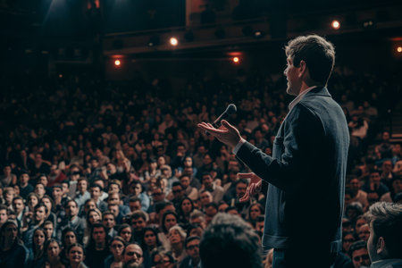 Man giving a speech at a conferenceの素材