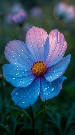 Stunning Close-up of a Blue Flower with Dewdropsの素材