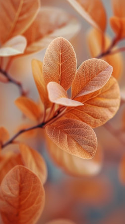 Close-up of brown autumn leaves with veinsの素材