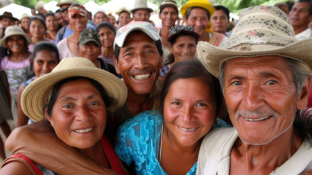 A group of happy people from an indigenous community in South Americaの素材