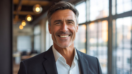 Portrait of a successful businessman smiling in an officeの素材