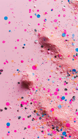 Pink glitter texture with scattered colorful confettiの素材