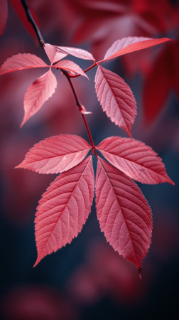 Red leaves of a plant in the fall seasonの素材