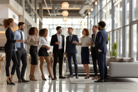 Multiethnic business people talking in modern officeの素材