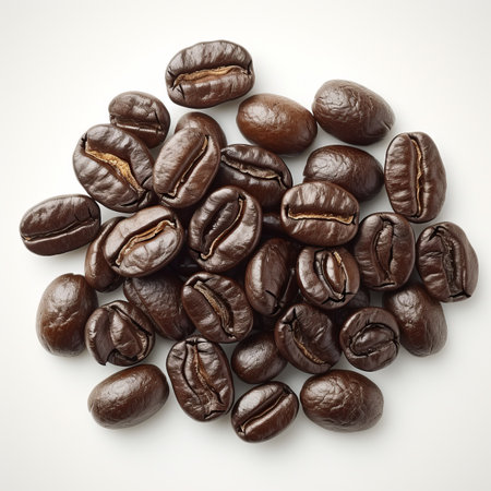 Close-up of a pile of roasted coffee beansの素材